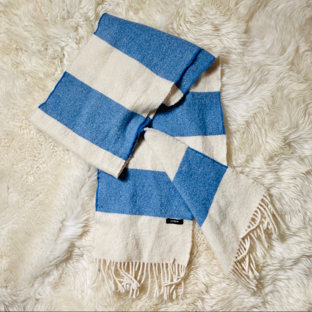 J Crew Wool Blue & White Striped Scarf